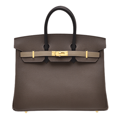 Herm&egrave;s Birkin 25 cm Epsom Tricolour Ecorce Etoupe Noir Gold Hardware