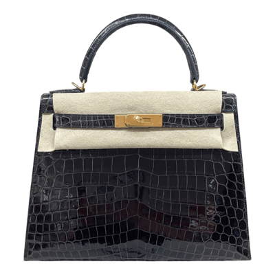 Herm&egrave;s Kelly 28 cm Sellier Crocodile Niloticus Lisse Graphite Gold Hardware