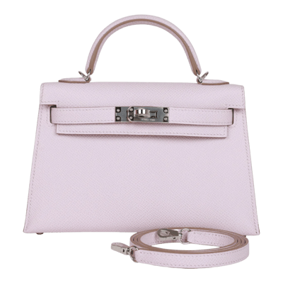 Herm&egrave;s Kelly 20 cm Epsom Sellier Mauve Pale Palladium Hardware