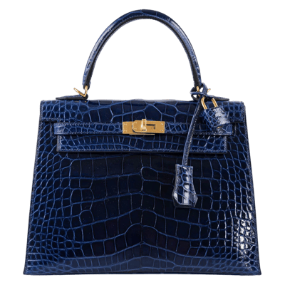 Herm&egrave;s Kelly 25 cm Sellier Mississipiensis Alligator Lisse Bleu Sapphire Gold Hardware