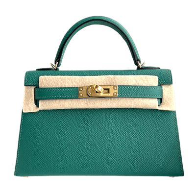 Herm&egrave;s Kelly 20 cm Epsom Sellier Vert Vertigo Gold Hardware