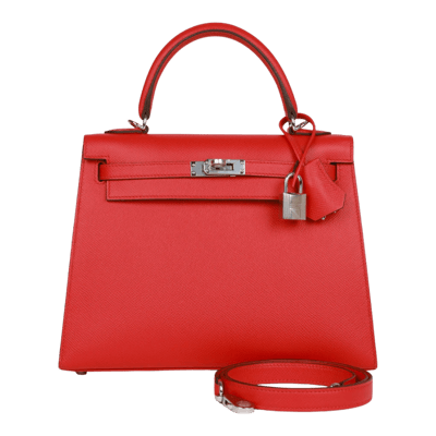 Herm&egrave;s Kelly 25 cm Sellier Epsom Rouge de Coeur Palladium Hardware