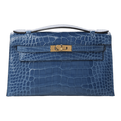 Herm&egrave;s Kelly To Go 22 cm Mississippiensis Alligator Lisse Bleu Mykonos Gold Hardware