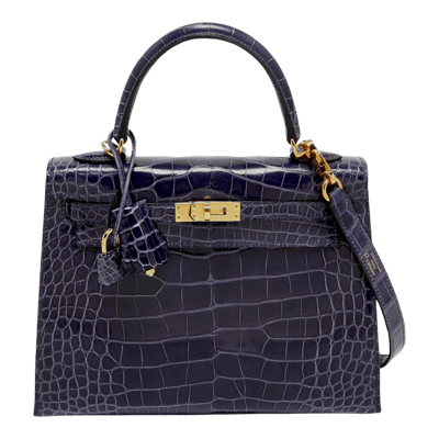 Herm&egrave;s Kelly 25 cm Sellier Mississipiensis Alligator Lisse Bleu Encre Gold Hardware