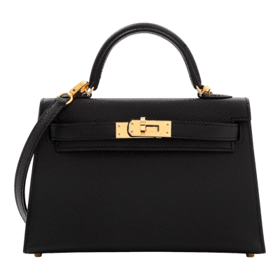 Herm&egrave;s Kelly 20 cm Epsom Sellier Noir Gold Hardware
