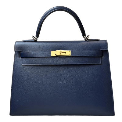 Herm&egrave;s Kelly 32 cm Epsom Sellier Bleu de Prusse Gold Hardware