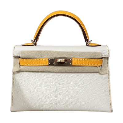 Herm&egrave;s Kelly 20 cm Horse Shoe Stamped Epsom Sellier Craie &amp; Jaune d'Or Permabrass Hardware