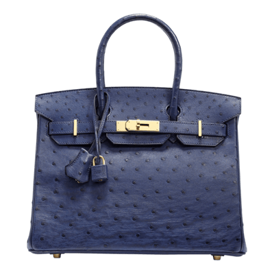 Herm&egrave;s Birkin 25 cm Autruche Bleu Iris Gold Hardware
