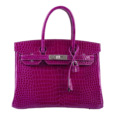 Herm&egrave;s Birkin 35cm Crocodile Porosus Lisse Rose Pourpre Palladium Hardware