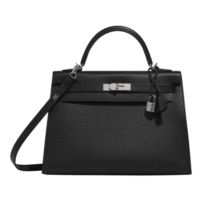 Herm&egrave;s Kelly 32 cm Epsom Sellier Noir Palladium Hardware
