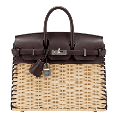 Herm&egrave;s Birkin 25 cm Picnic Osier / Swift Rouge Sellier Palladium Hardware