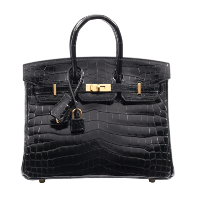 Herm&egrave;s Birkin 25 cm Crocodile Niloticus Lisse Noir Gold Hardware