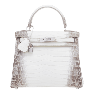 Herm&egrave;s Kelly 25 cm Crocodile Niloticus Matte Himalaya White Gold Diamond Hardware