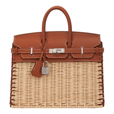 Herm&egrave;s Birkin 25 cm Picnic Barenia Gold &amp; Osier Palladium Hardware