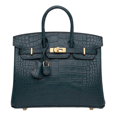 Herm&egrave;s Birkin 25 cm Mississippiensis Alligator Matte Vert Rousseau Gold Hardware