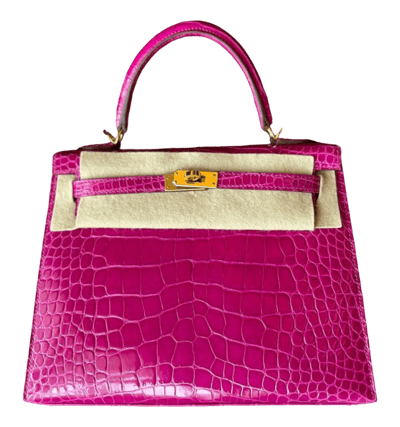 Herm&egrave;s Kelly 25 cm Sellier Mississipiensis Alligator Lisse Rose Sheherazade Gold Hardware