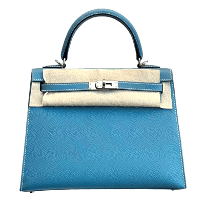 Herm&egrave;s Kelly 25 cm Epsom Sellier New Bleu Jeans Palladium Hardware