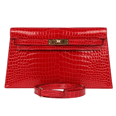 Herm&egrave;s Kelly Mini Pochette 22 cm Crocodile Porosus Lisse Rouge Braise Gold Hardware