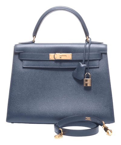 Herm&egrave;s Kelly 28 cm Epsom Sellier Bleu Marine Gold Hardware