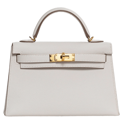 Herm&egrave;s Kelly 20 cm Epsom Sellier Gris Pale Gold Hardware