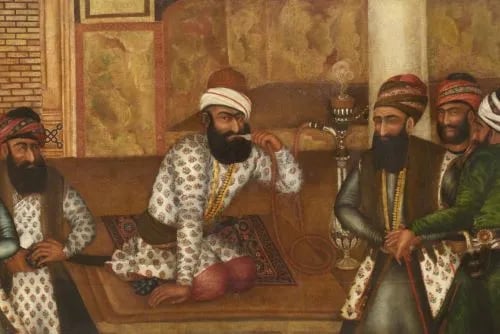 A traditional hookah pipe with colorful flavors and smoke