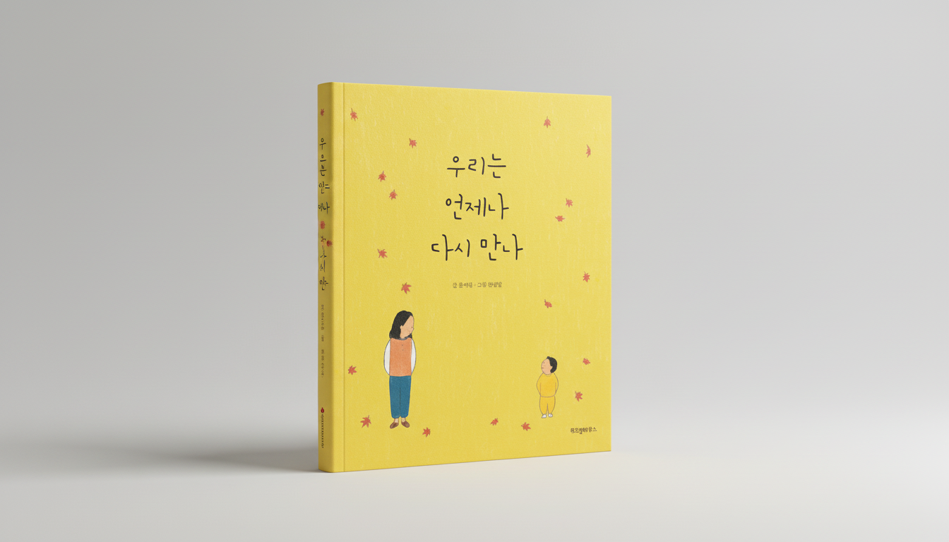 깨끗한 배경에 세워진 '우리는 언제나 다시 만나' 그림책 표지