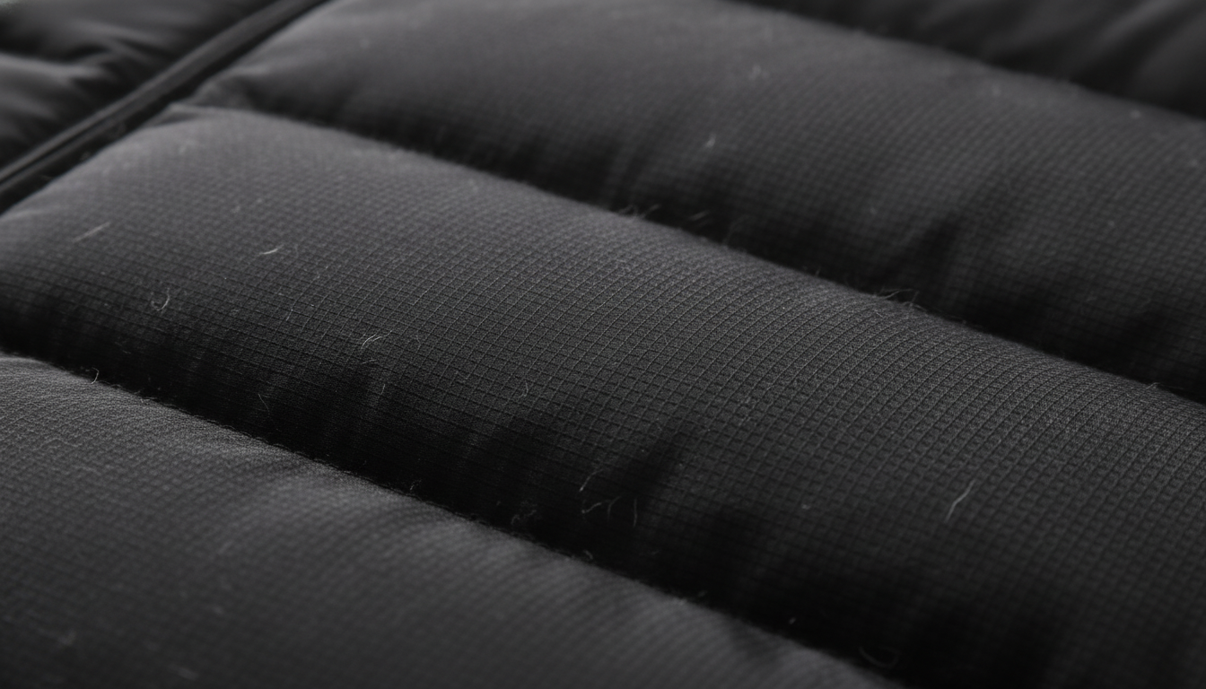 촘촘한 퀼팅과 견고한 소재감이 돋보이는 내셔널지오그래픽 구스다운 점퍼의 원단 확대 사진