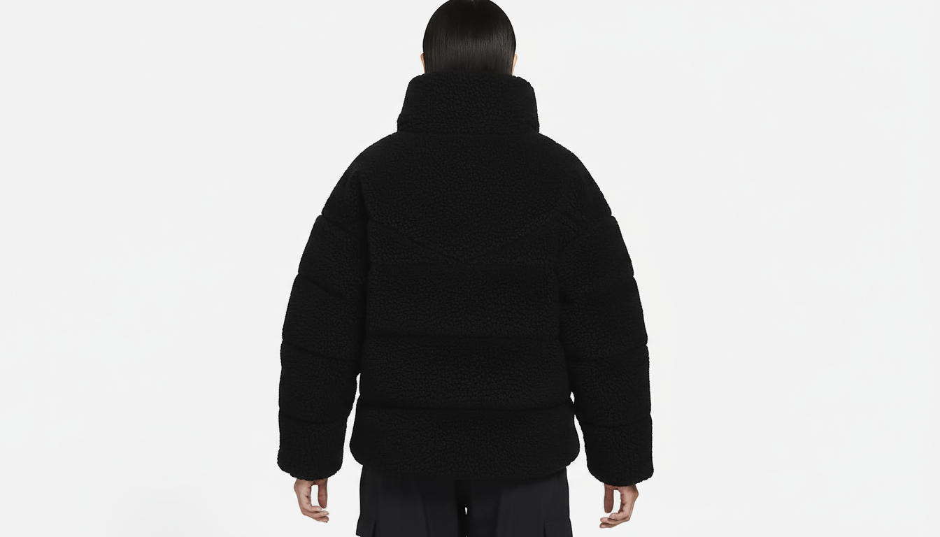 나이키 쉐르파 써마 핏 패딩 자켓의 깔끔한 뒷모습과 로고 디테일