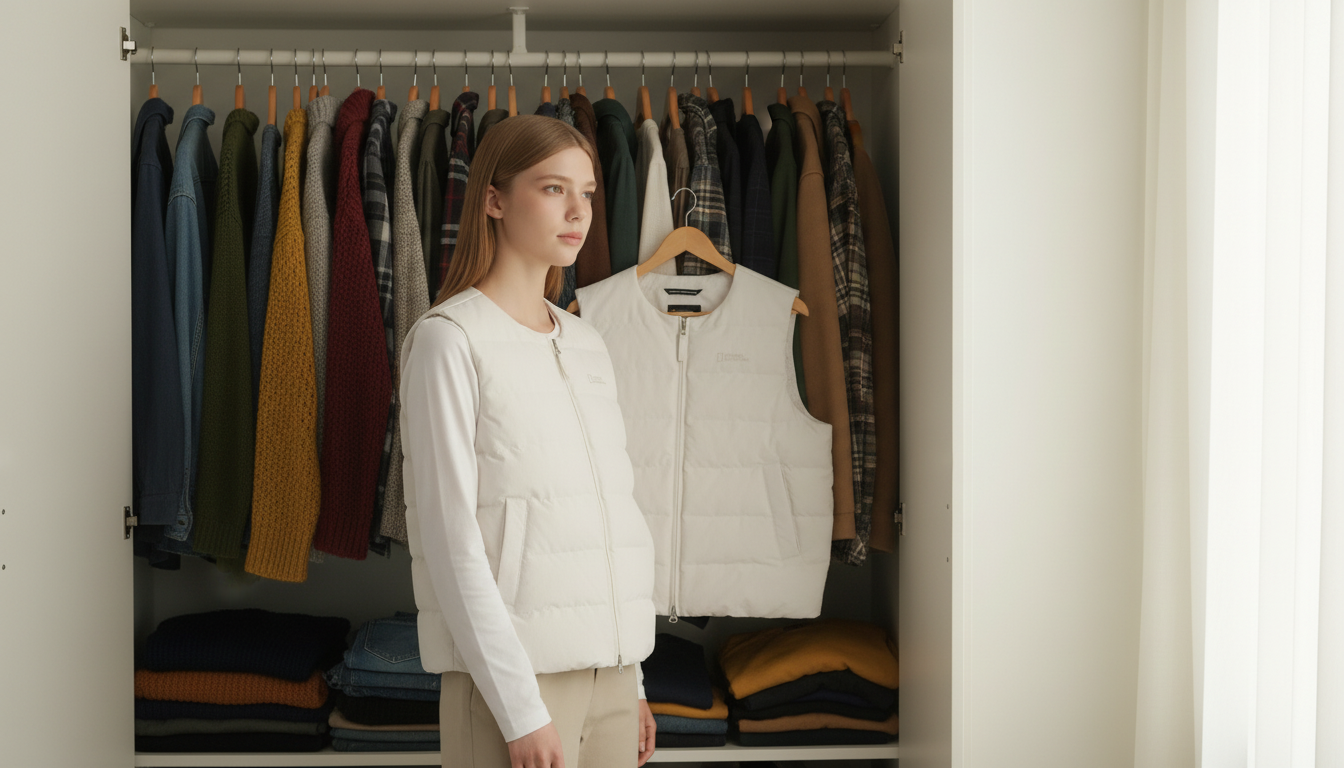 가득 찬 옷장 앞에서 입을 옷을 고민하는 여성
