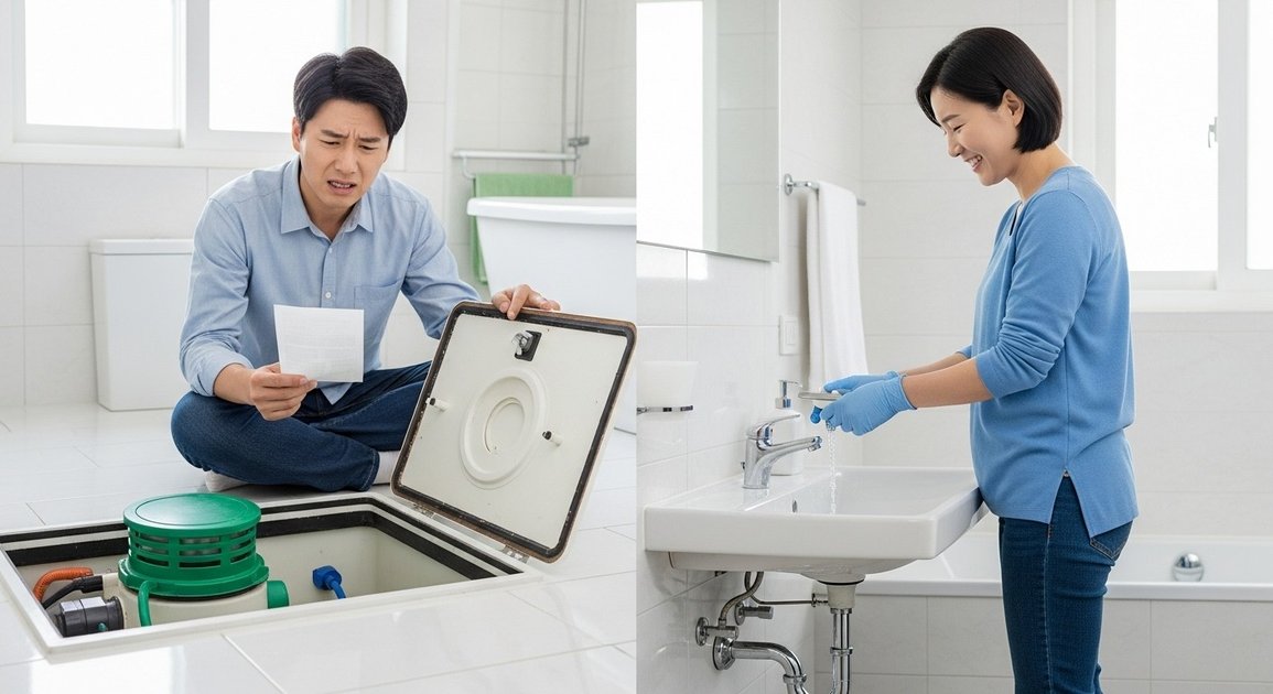 정화조와 오수관 직관 방식 비교