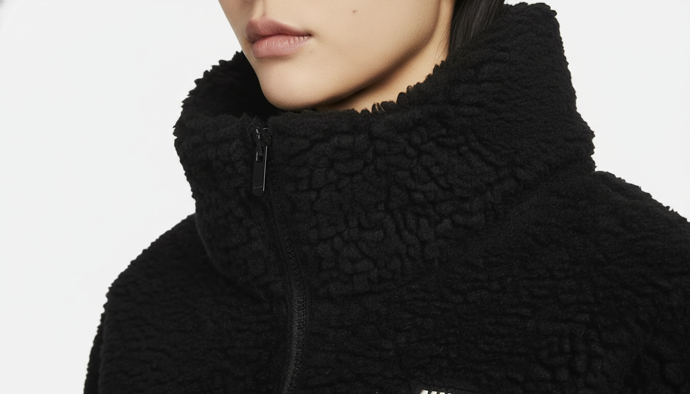 나이키 쉐르파 패딩 자켓의 부드러운 쉐르파 플리스 소재 질감 확대 사진