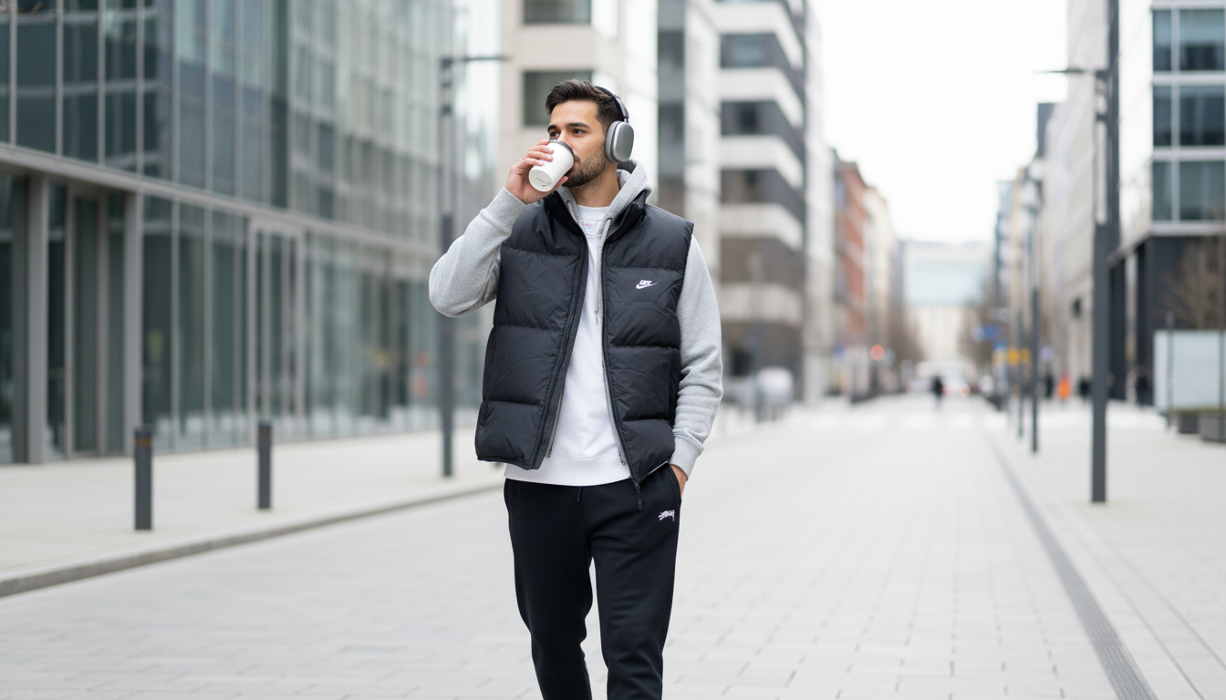 일상복과 매치한 나이키 패딩조끼