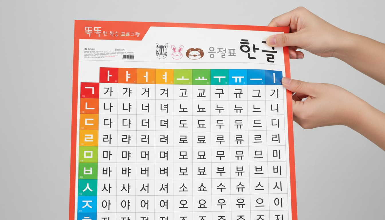 음절표 한글 화보의 찢어짐 방지 코팅과 튼튼한 내구성을 보여주는 이미지