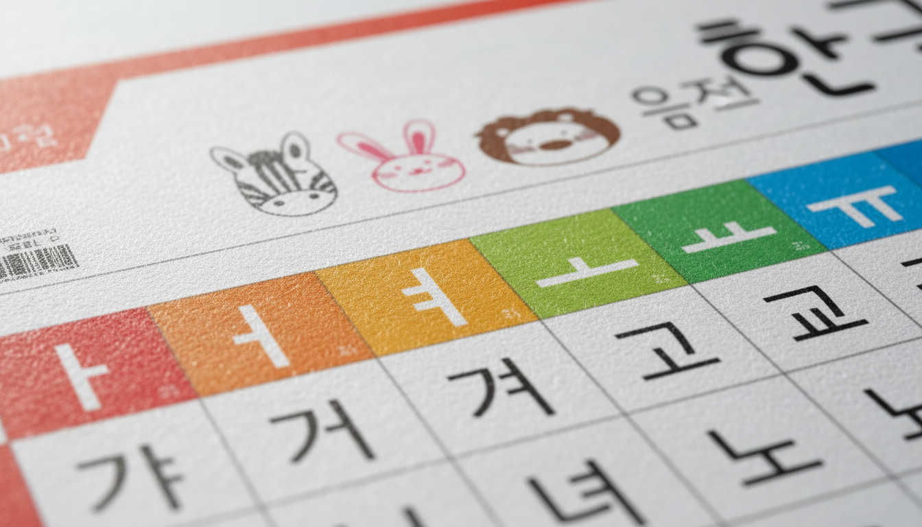 음절표 한글 화보의 고급스러운 재질과 선명한 인쇄 품질을 확대한 이미지