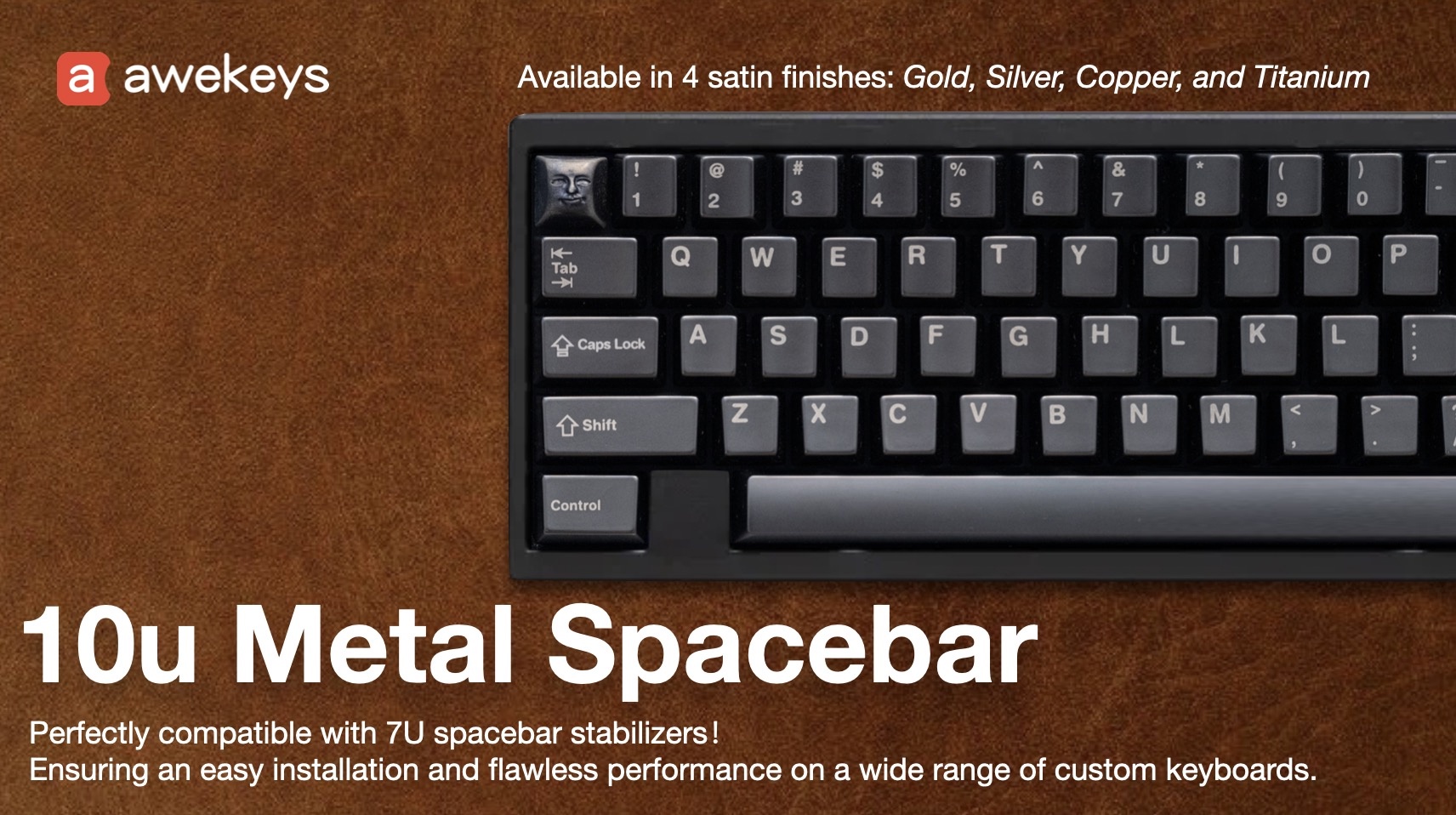 Awekeys Metal 10u Spacebar - 4 Color Options - Vendor & Price Update