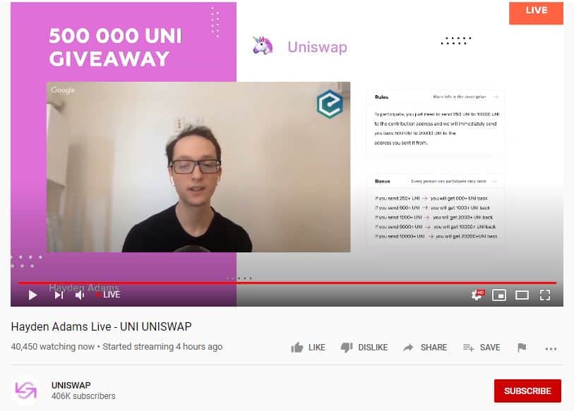UNI Fake Giveaway. Source: YouTube