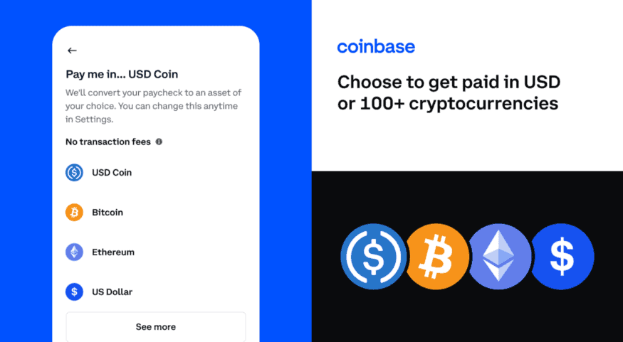 Promotional Image of the "Get Paid in Crypto" Service. Source: Coinbase