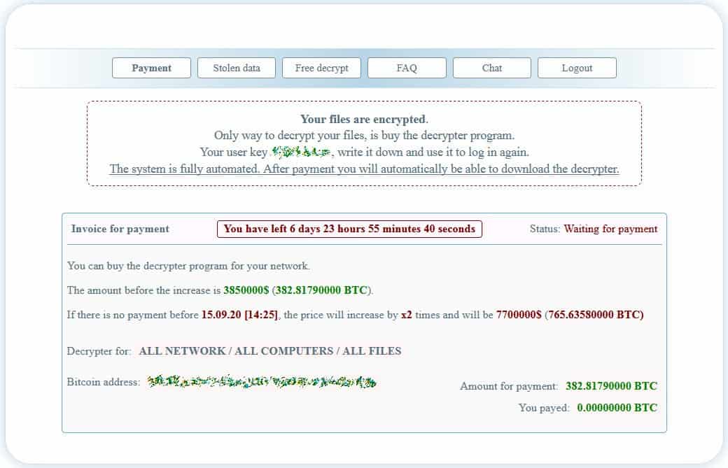 Tor Payment Page For KE. Source: BleepingComputer
