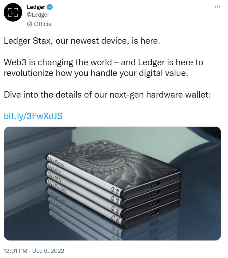 Ledger Stax (Render). Image: Twitter