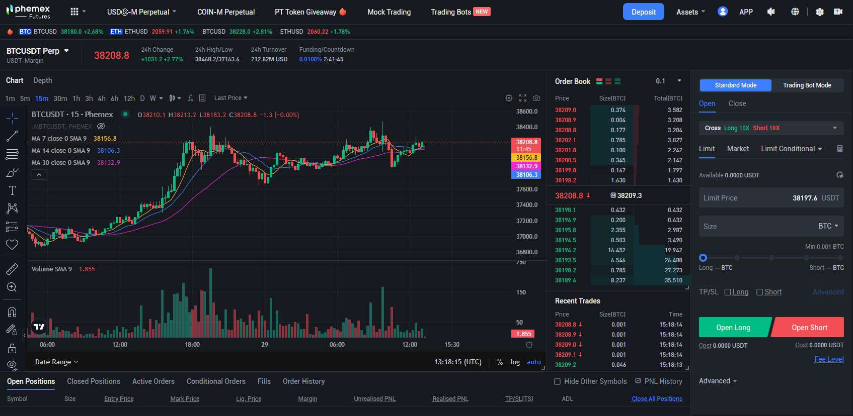 Trading Page on Phemex
