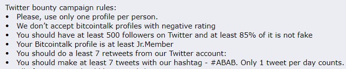 Source: ABAB Twitter Bounty Rules (http://bitcointalk.org/index.php?topic=2004773.0)
