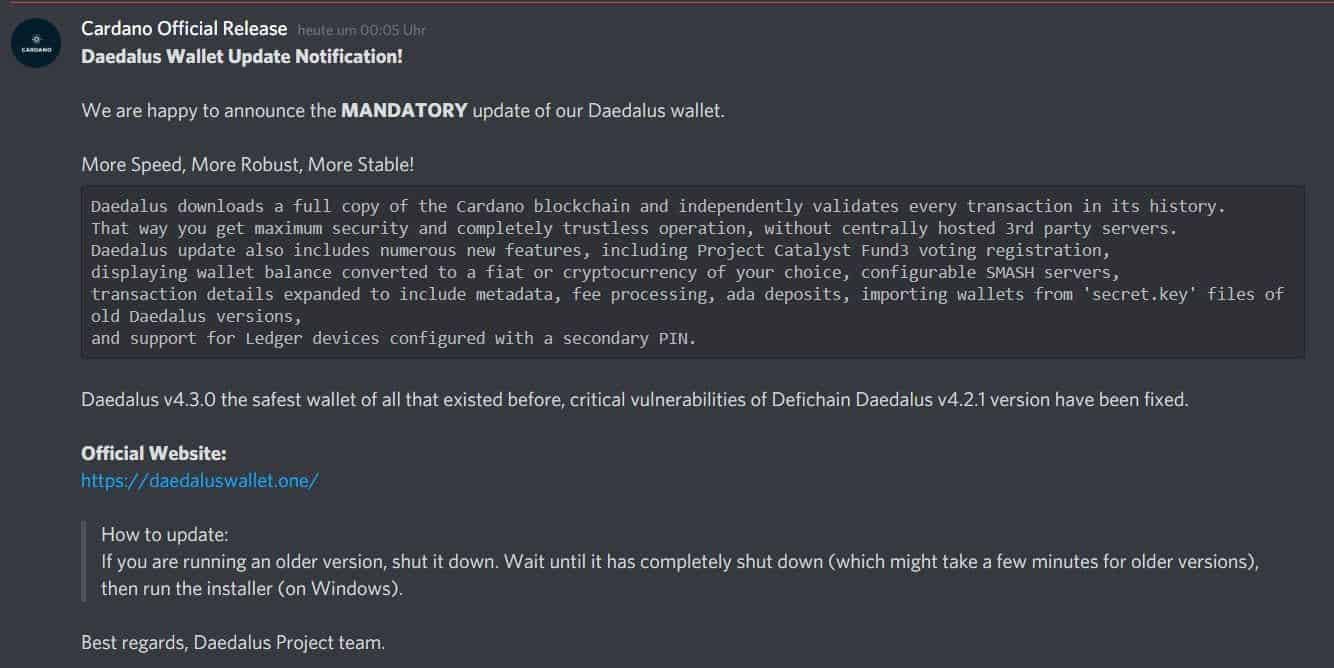 Fake Daedalus Wallet Marketed on Discord. Source: Reddit
