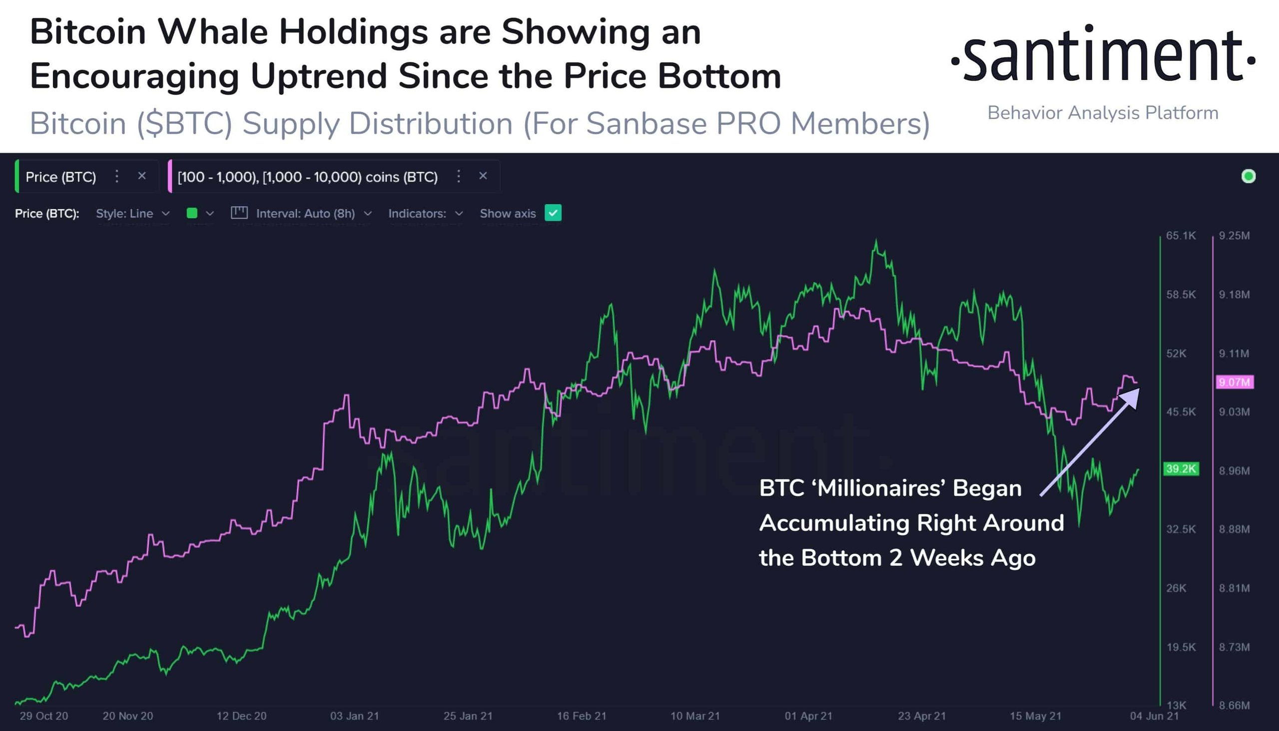 Bitcoin Whales Behavior vs Bitcoin Price. Source: Santiment