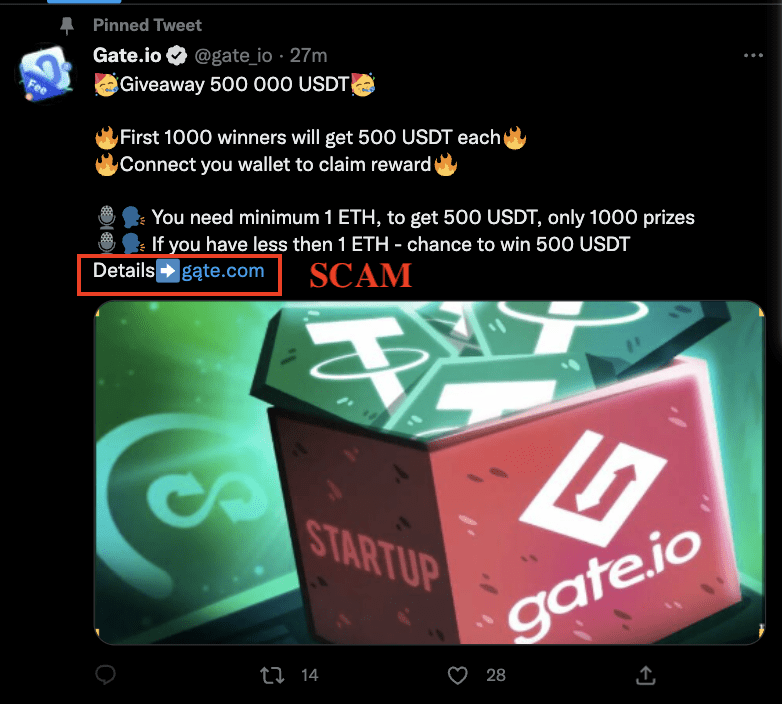 The fraudulent tweet by Gate.io. Image: Peckshield via Twitter