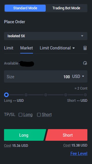 Isolated Margin Order on Phemex