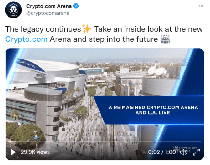 Render of the future Crypto.com Arena. Image: Crypto.com via Twitter