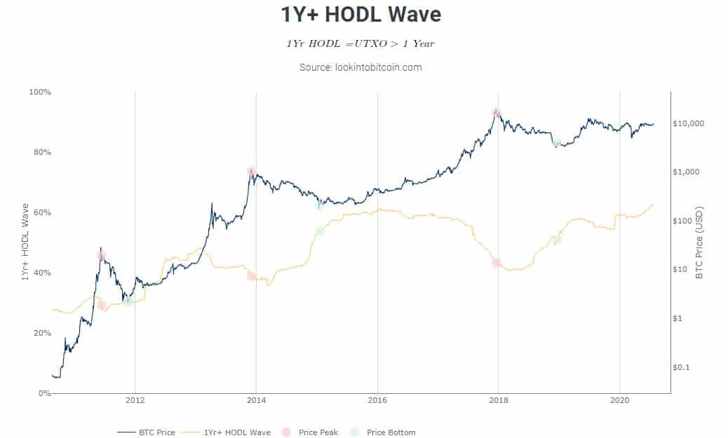 1+ Year HODL Wave. Source: LookIntoBitcoin