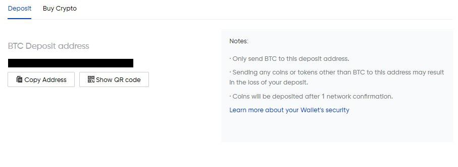 Deposit Page on Phemex