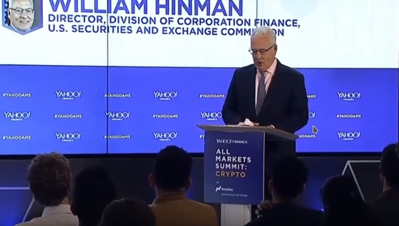 William Hinman during his speech at Yahoo! Finance Crypto Summit. Image: Yahoo