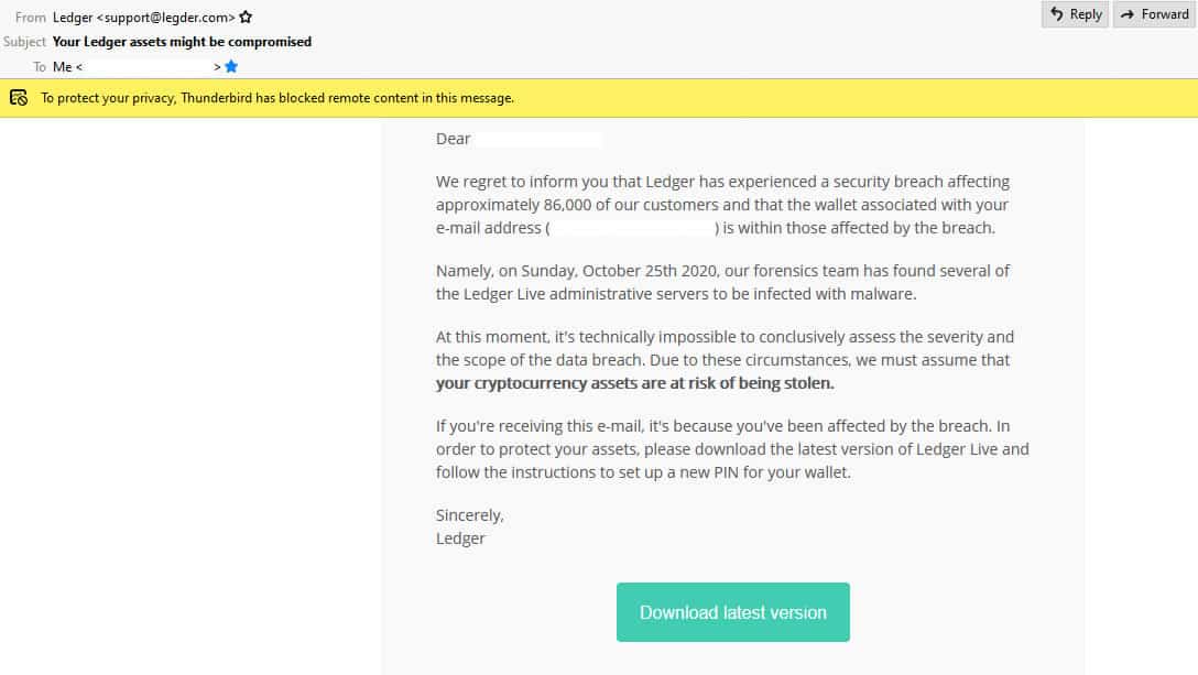 Ledger scam email